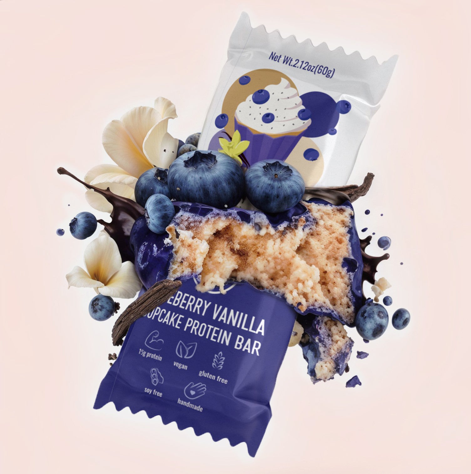 Blueberry Vanilla Cupcake with Chia Seeds Raw Vegan Protein Bar