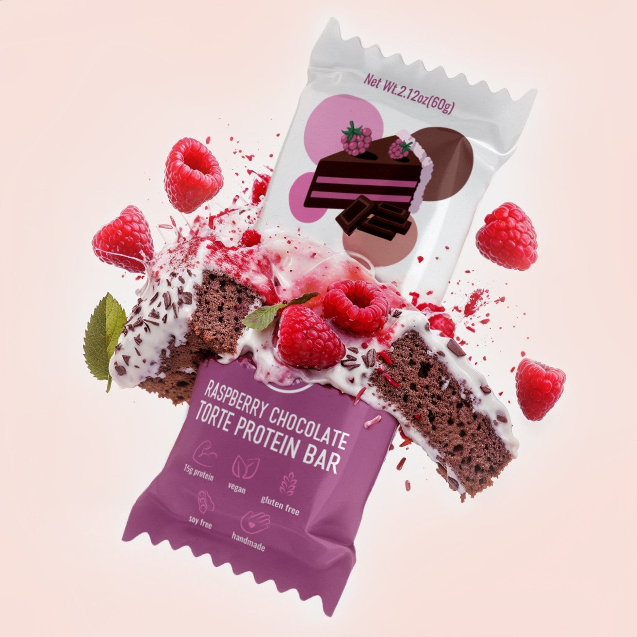 Raspberry Chocolate Torte with Acai & Cacao Nibs Vegan Protein Bar