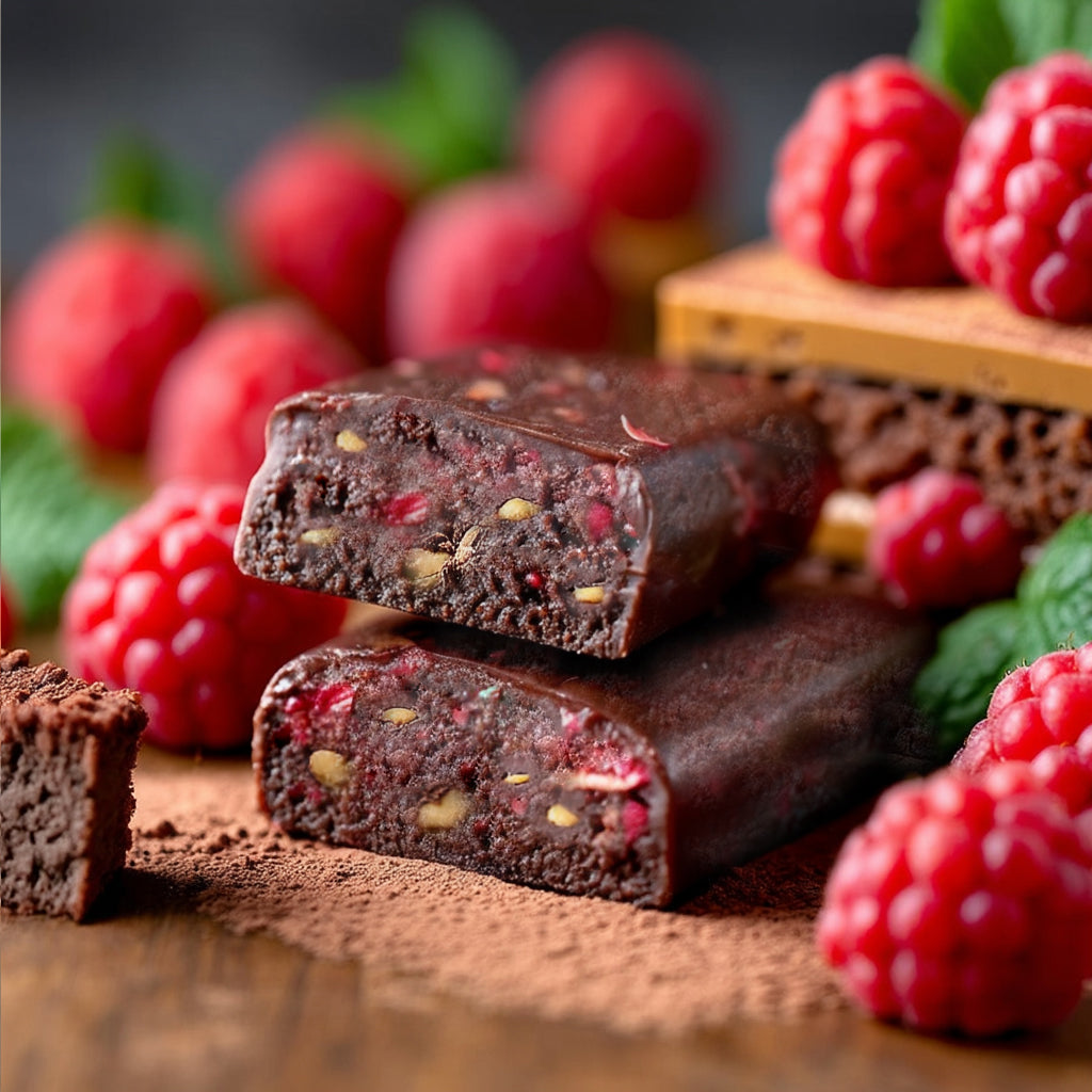 Raspberry Chocolate Torte with Acai & Cacao Nibs Vegan Protein Bar