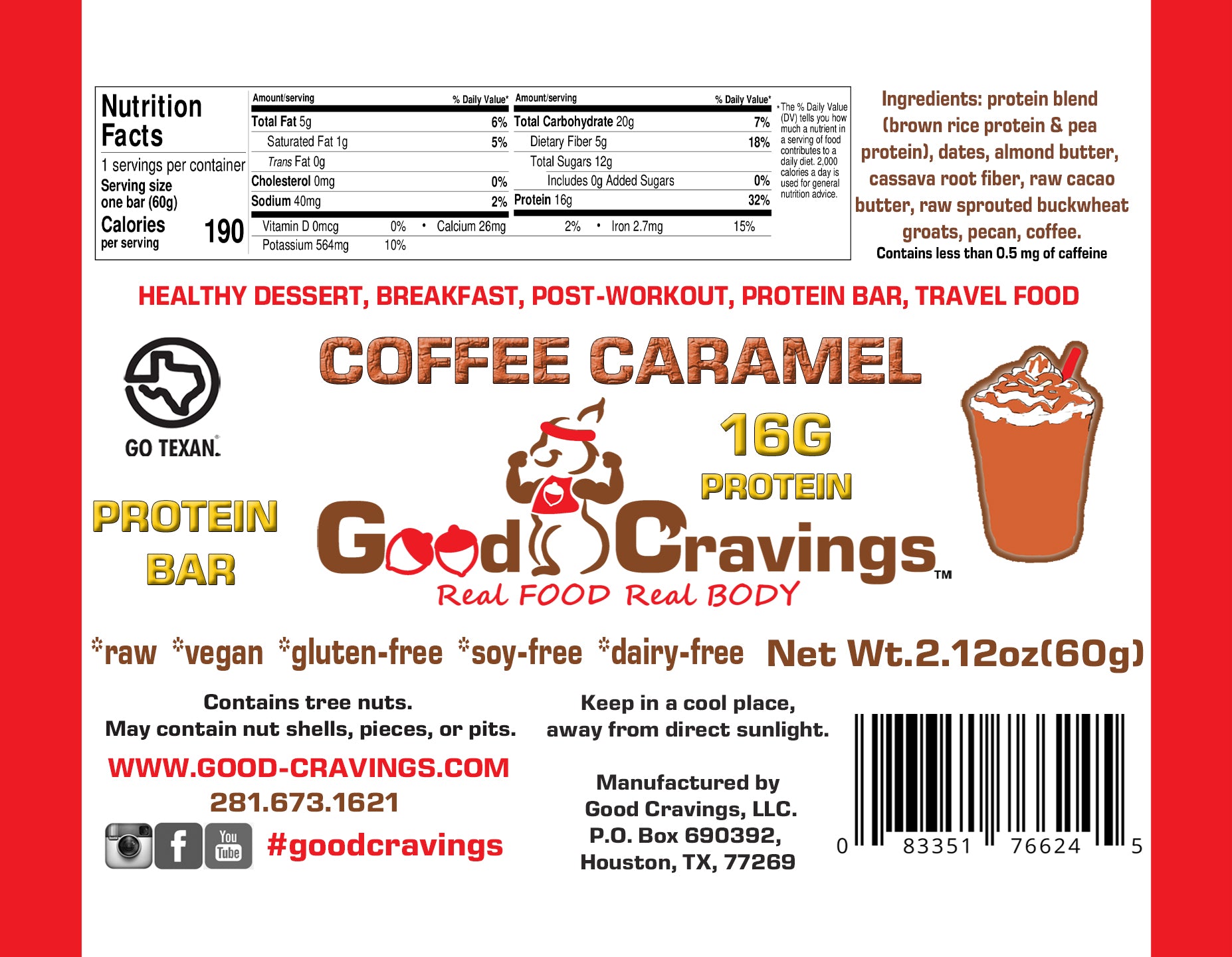 Coffee Caramel Raw Vegan Protein Bar