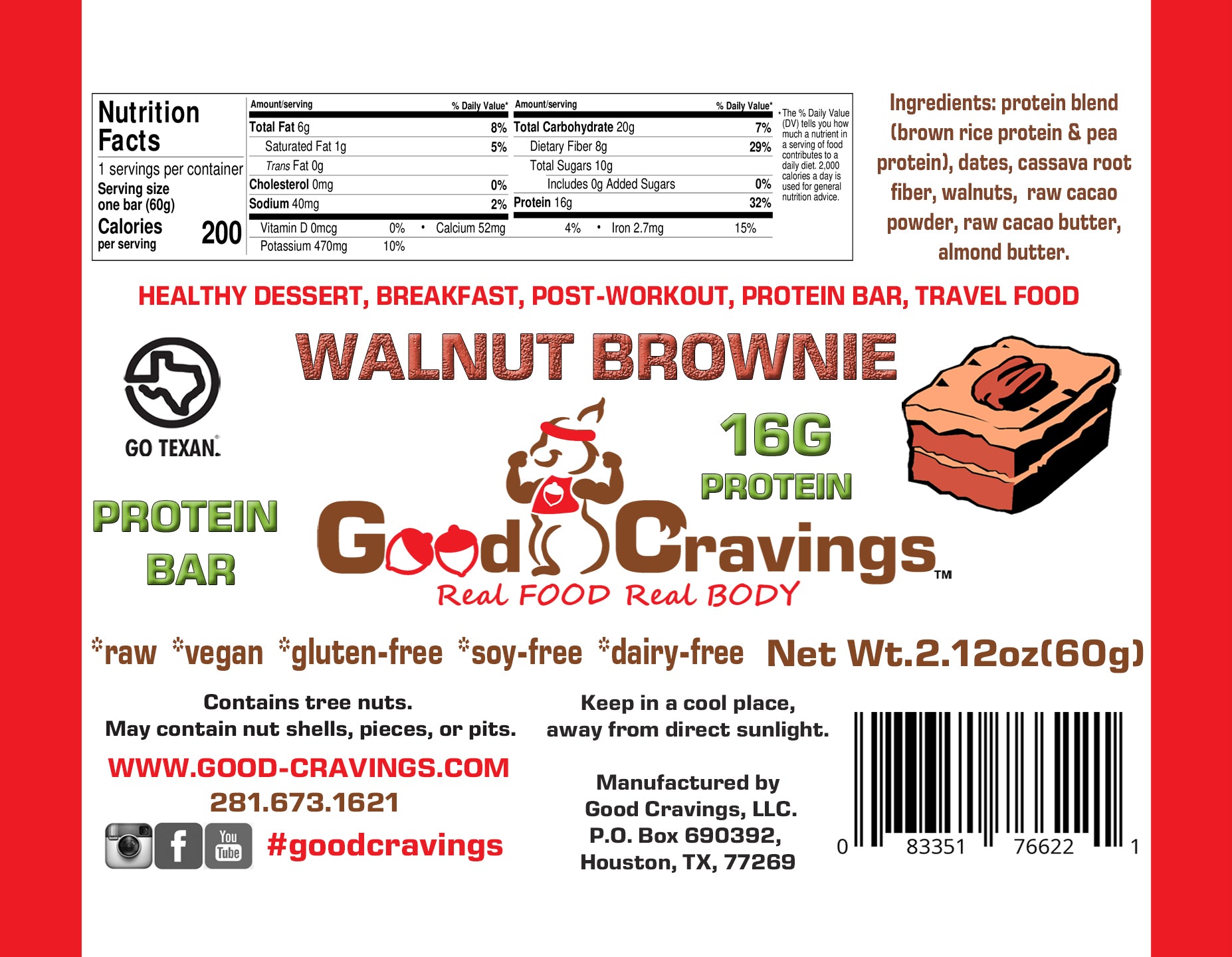 Walnut Brownie Raw Vegan Protein Bar